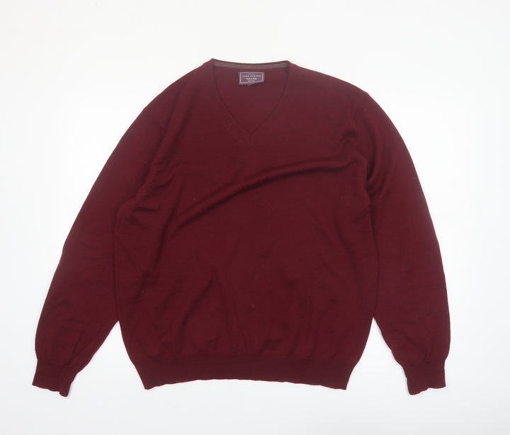 John Lewis Men Red 2XL V-Neck Pure Merino Wool Jumper