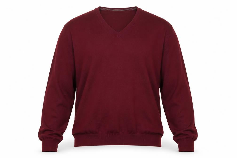 Front view of John Lewis Men Red 2XL V-Neck Pure Merino Wool Jumper