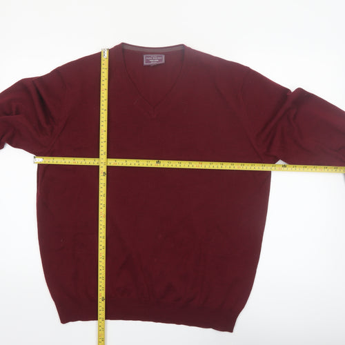 John Lewis Men Red 2XL V-Neck Pure Merino Wool Jumper