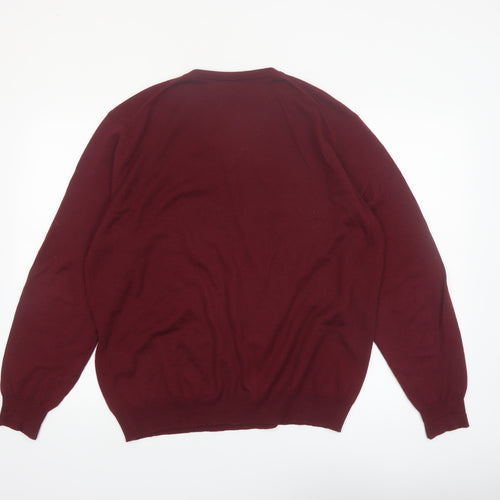 John Lewis Men Red 2XL V-Neck Pure Merino Wool Jumper