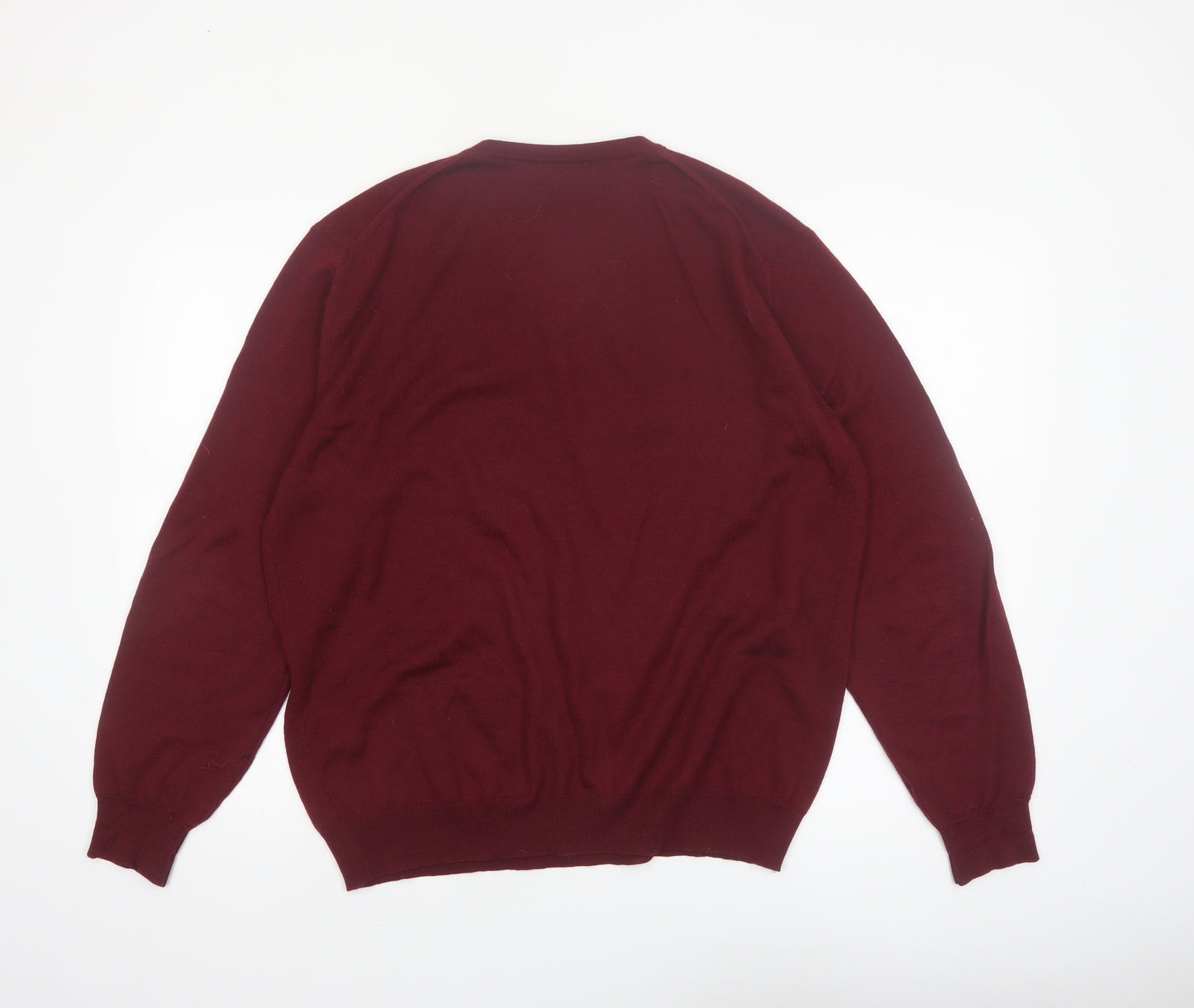 John Lewis Men Red 2XL V-Neck Pure Merino Wool Jumper