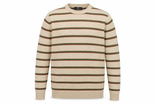 Front view of Marks & Spencer Men's Beige Striped Wool Crew Neck Jumper M