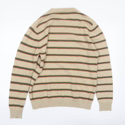 Marks and Spencer Men's Beige Striped Wool Crew Neck Jumper M