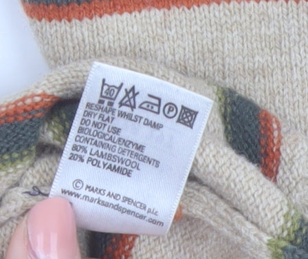 Marks and Spencer Men's Beige Striped Wool Crew Neck Jumper M