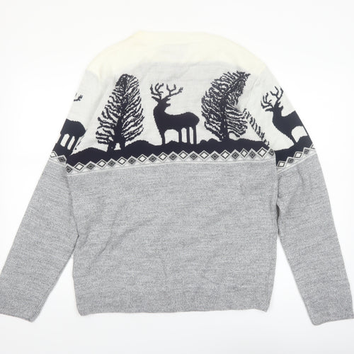 boohooMAN Men's Grey XL Pullover Christmas Reindeer Knit Jumper