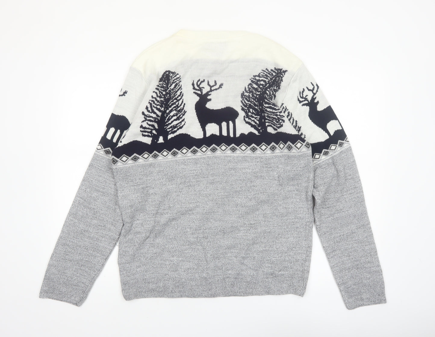 boohooMAN Men's Grey XL Pullover Christmas Reindeer Knit Jumper