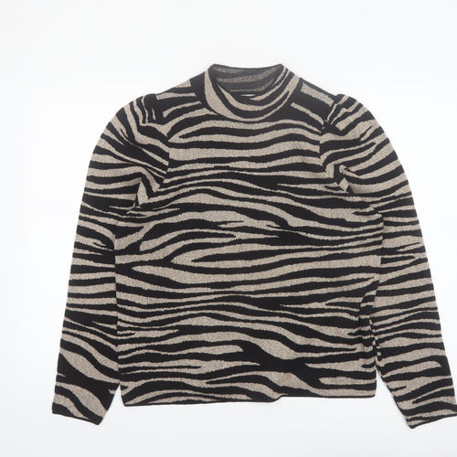 Next Women’s Black Zebra Print High Neck Pullover Jumper Size 14