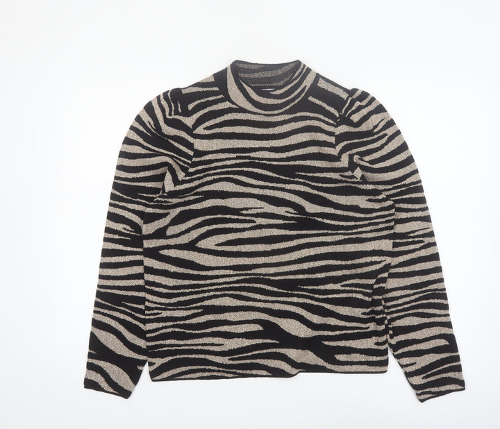 Next Women’s Black Zebra Print High Neck Pullover Jumper Size 14