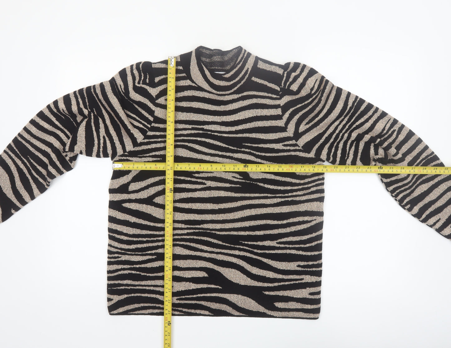Next Women’s Black Zebra Print High Neck Pullover Jumper Size 14