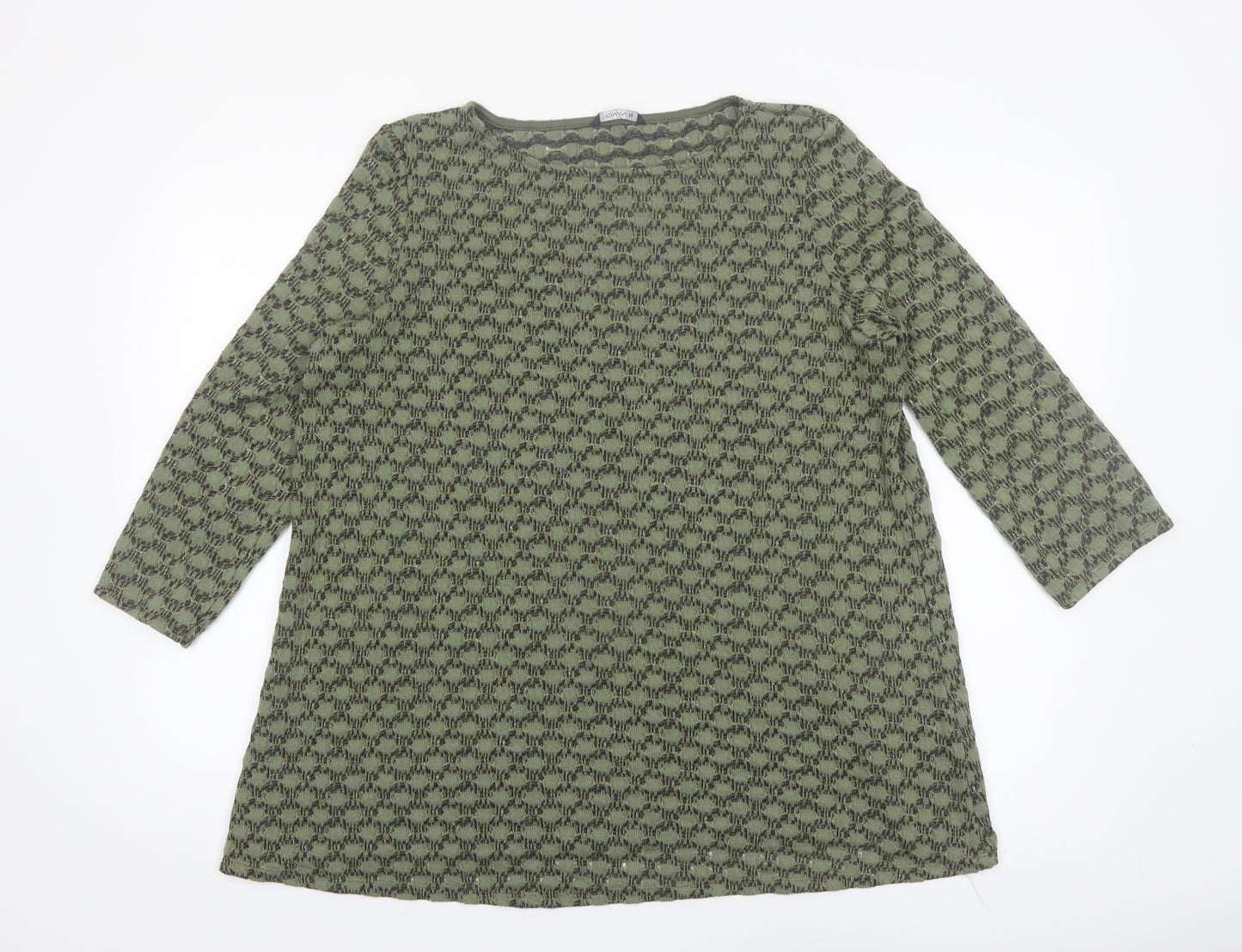 Roman Women’s Green Tunic Blouse Size 16 3/4 Sleeve Glitter Top