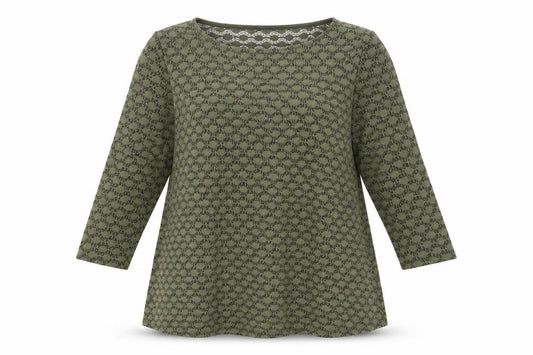 Front view of Roman Women’s Green Tunic Blouse, size UK 16, 3/4 Sleeve Glitter Top