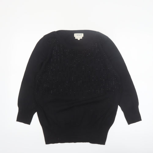 Next Women Black Beaded Pullover Jumper Size 16 Cotton Knit