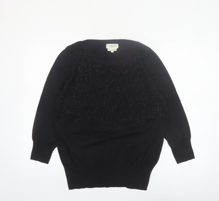 Next Women Black Beaded Pullover Jumper Size 16 Cotton Knit