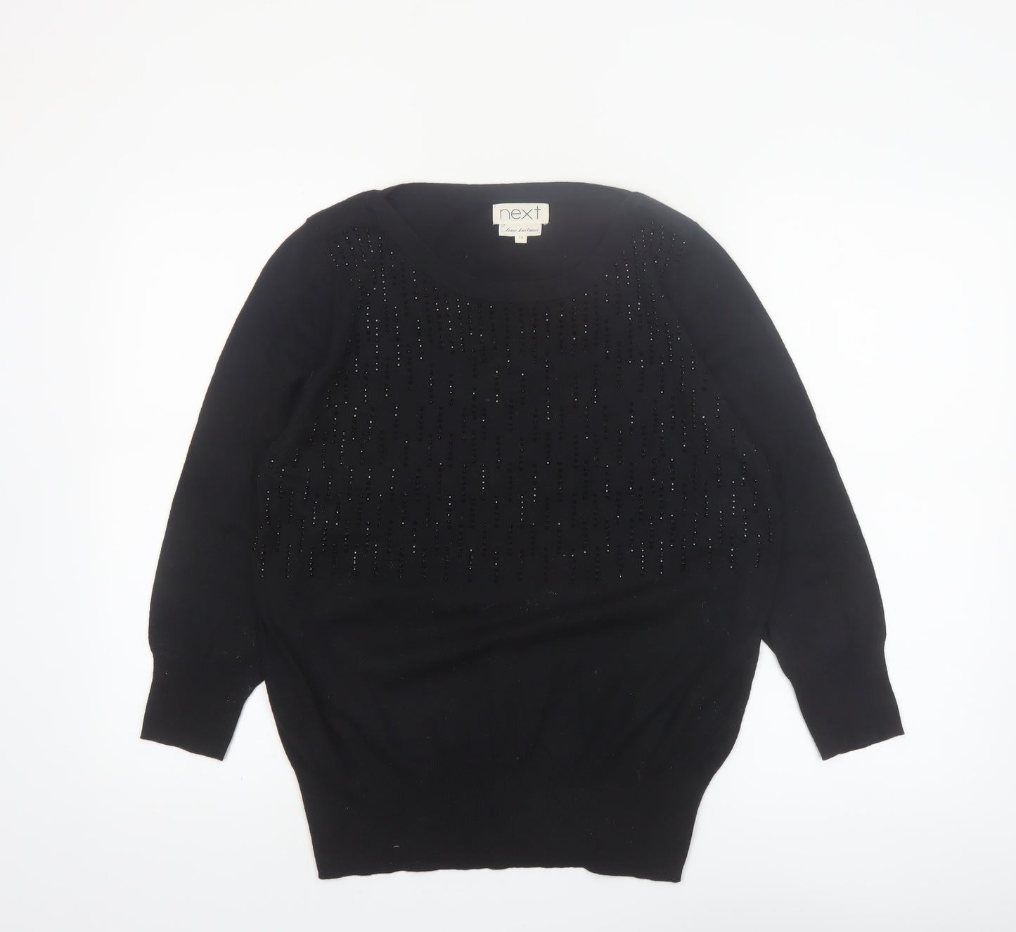 Next Women Black Beaded Pullover Jumper Size 16 Cotton Knit