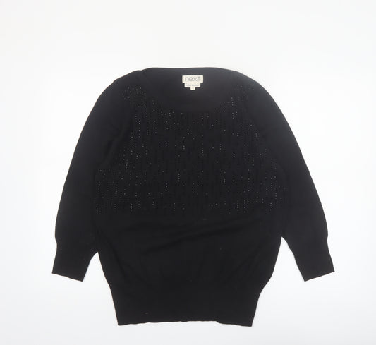 Next Women Black Beaded Pullover Jumper Size 16 Cotton Knit