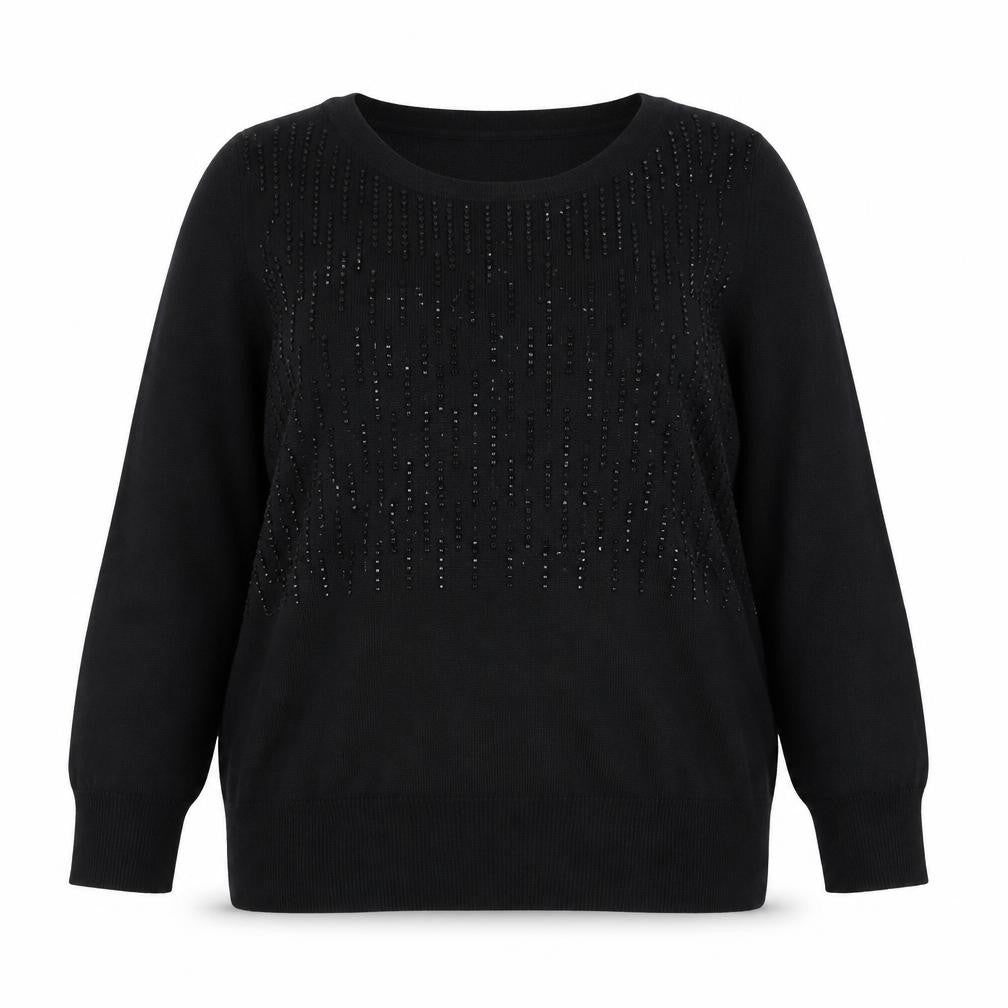 Front view of Next Women Black Beaded jumper, size 16, Cotton Knit
