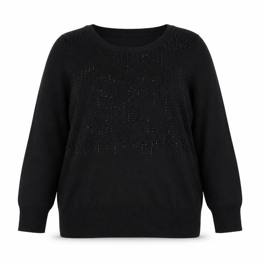 Front view of Next Women Black Beaded jumper, size 16, Cotton Knit