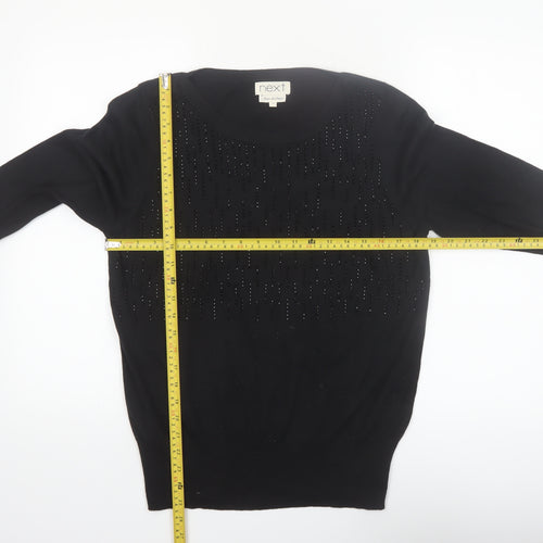 Next Women Black Beaded Pullover Jumper Size 16 Cotton Knit