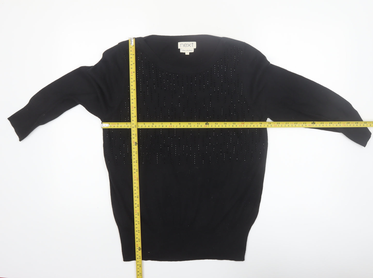 Next Women Black Beaded Pullover Jumper Size 16 Cotton Knit