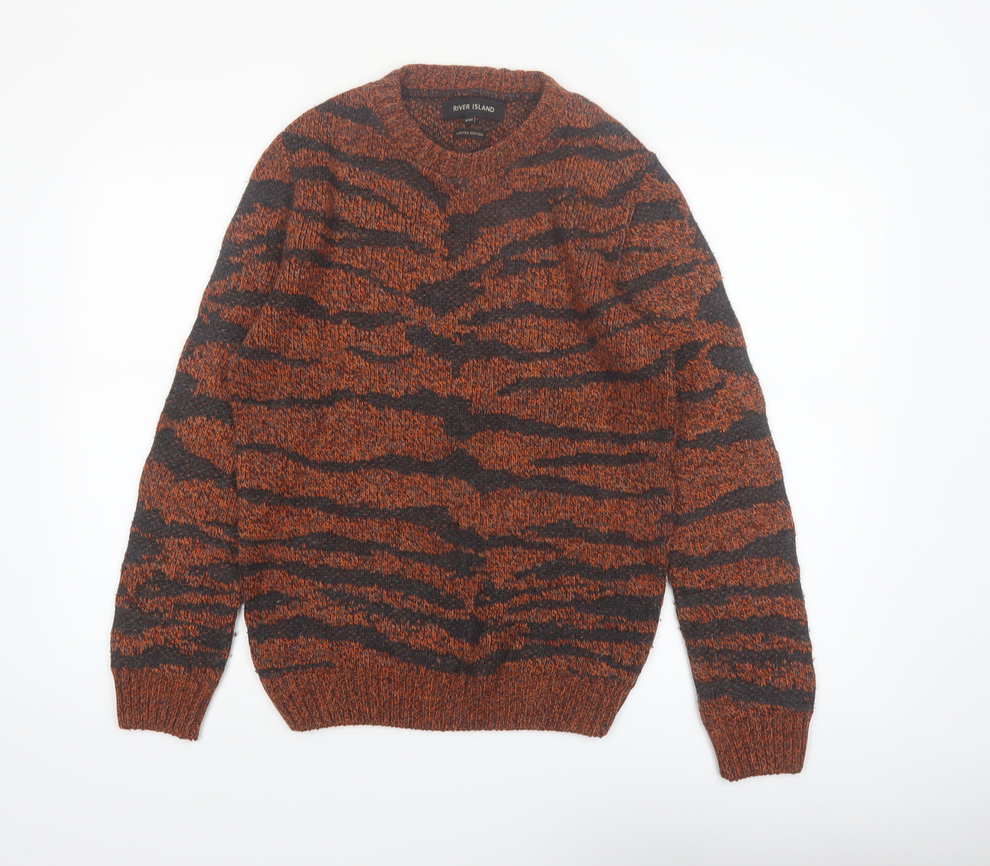 River Island Men's Brown Animal Print Chunky Knit Jumper XS