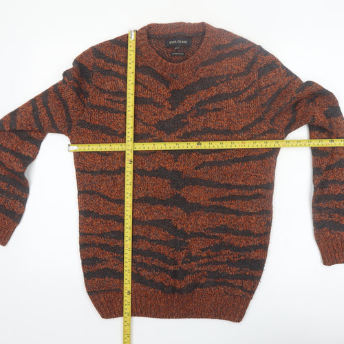 River Island Men's Brown Animal Print Chunky Knit Jumper XS