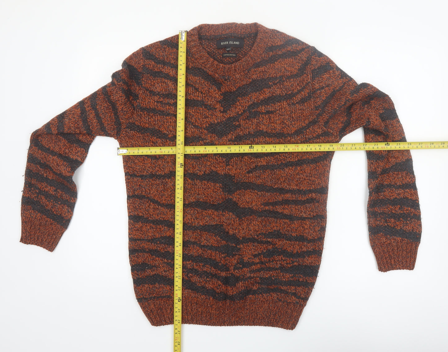 River Island Men's Brown Animal Print Chunky Knit Jumper XS