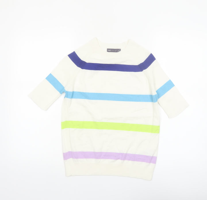Marks and Spencer Women's Multicoloured Striped Cotton Knit Jumper Size S