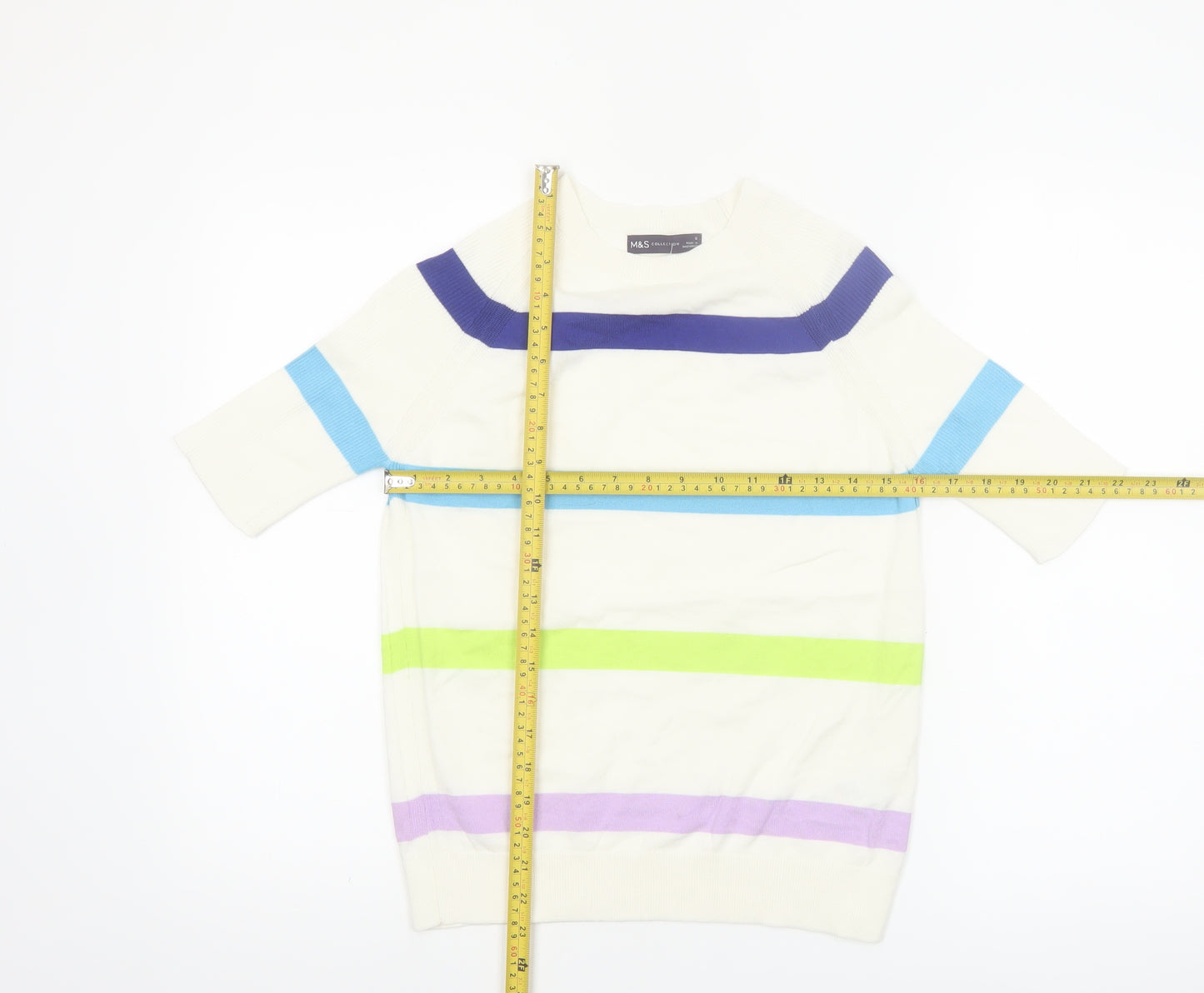 Marks and Spencer Women's Multicoloured Striped Cotton Knit Jumper Size S