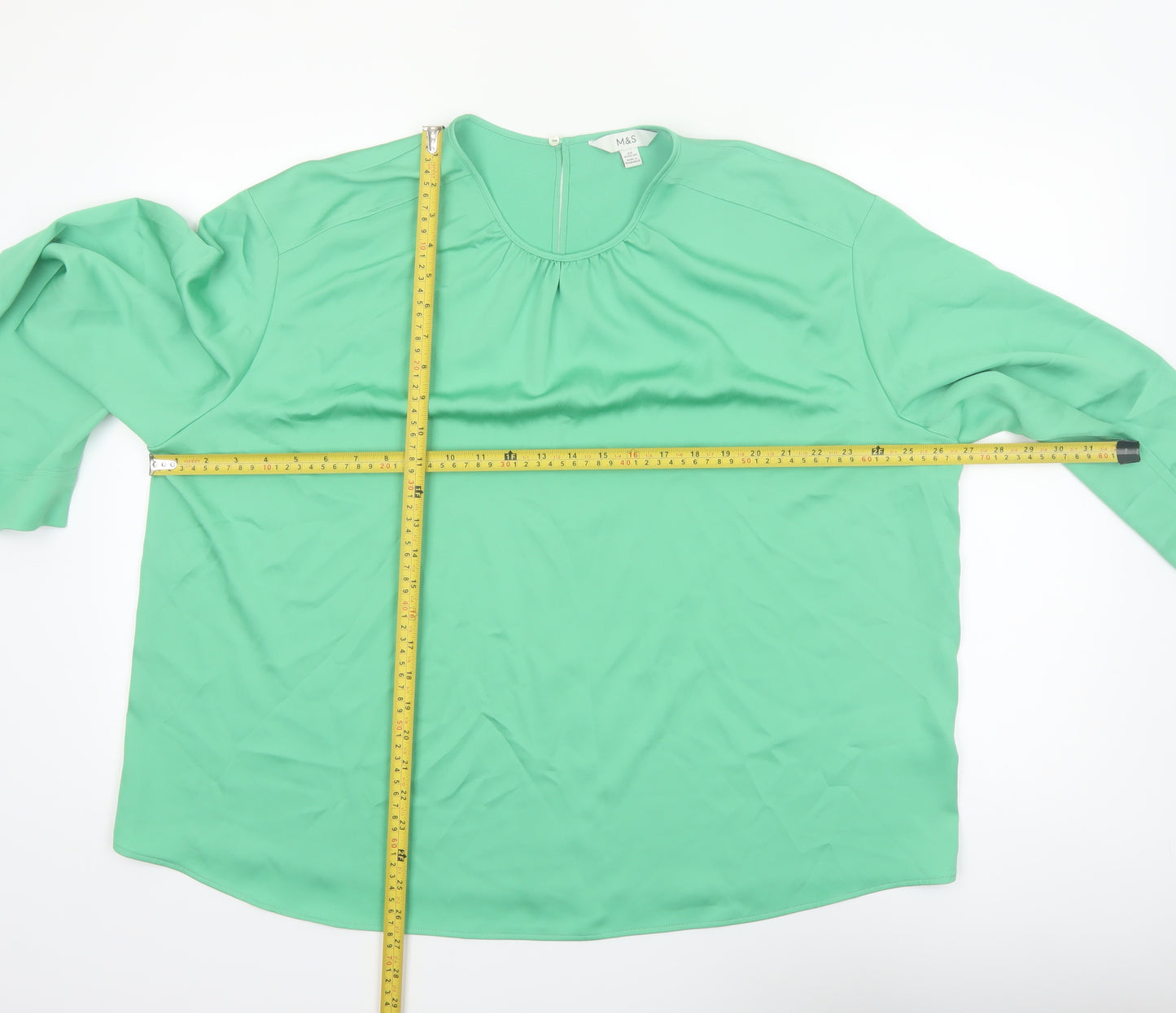 Marks and Spencer Women's Green Long Sleeve Blouse Size 20 Regular