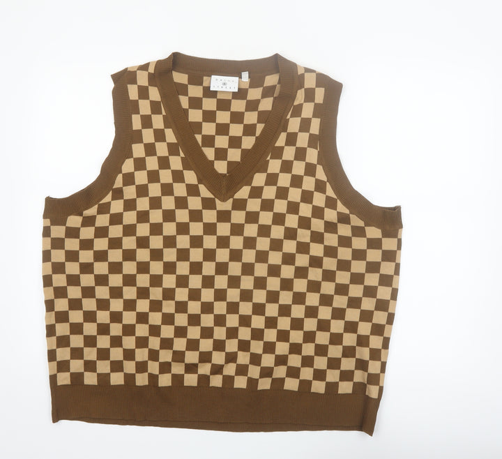 Daisy Street Women's Brown Check V-Neck Sleeveless Knit Vest Size 24