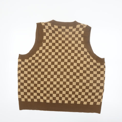 Daisy Street Women's Brown Check V-Neck Sleeveless Knit Vest Size 24