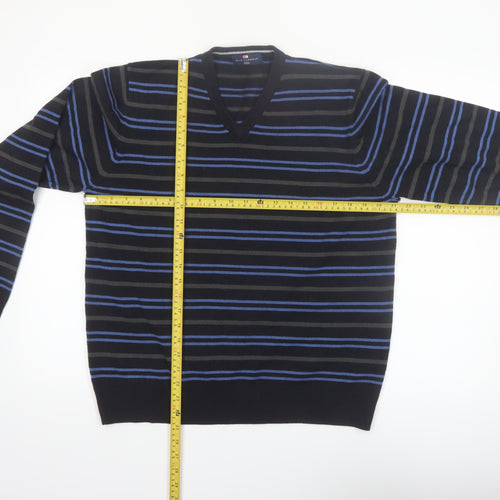 Marks and Spencer Mens Navy Mix V-Neck Striped Jumper Medium