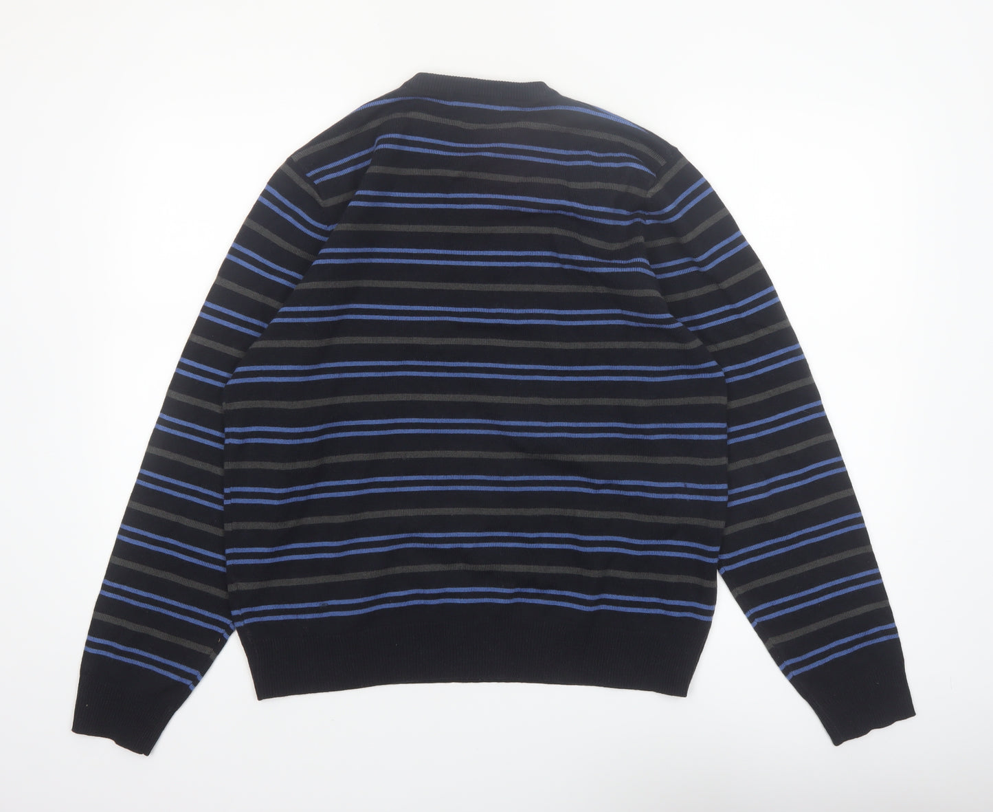 Marks and Spencer Mens Navy Mix V-Neck Striped Jumper Medium