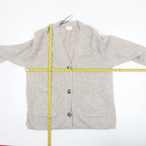H&M Women Beige Cardigan Medium Wool Blend V-Neck Long Sleeve