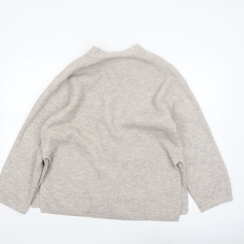 H&M Women Beige Cardigan Medium Wool Blend V-Neck Long Sleeve