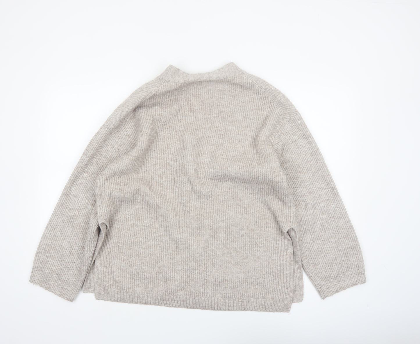 H&M Women Beige Cardigan Medium Wool Blend V-Neck Long Sleeve