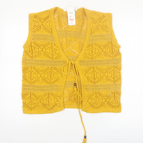 Marks and Spencer Women's Yellow Sleeveless Knit Kimono Blouse M