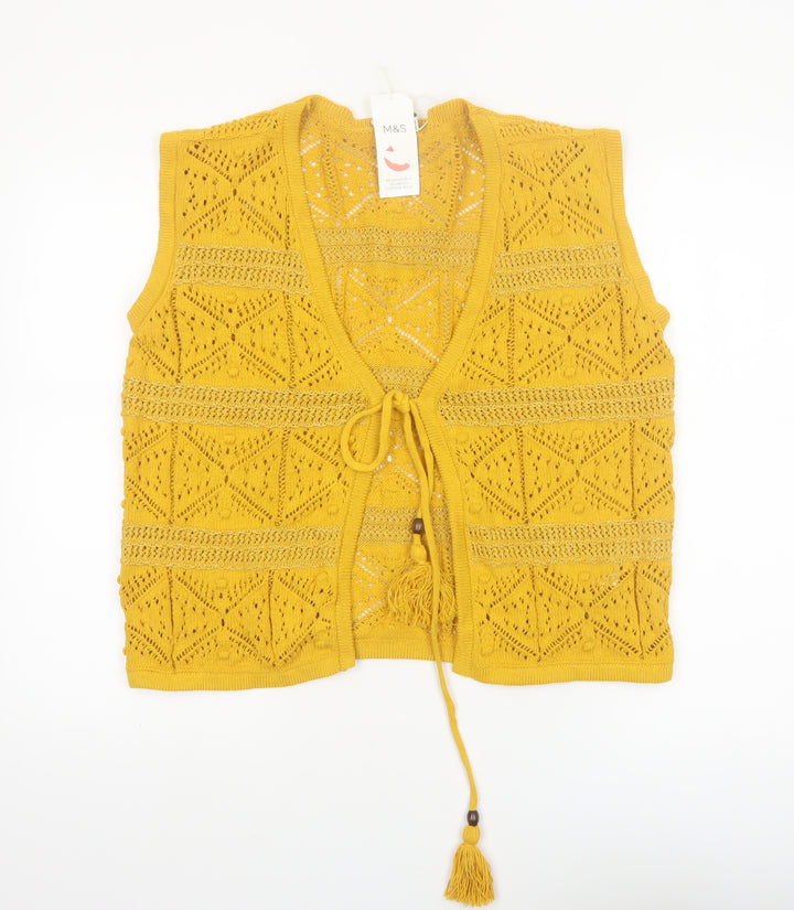 Marks and Spencer Women's Yellow Sleeveless Knit Kimono Blouse M