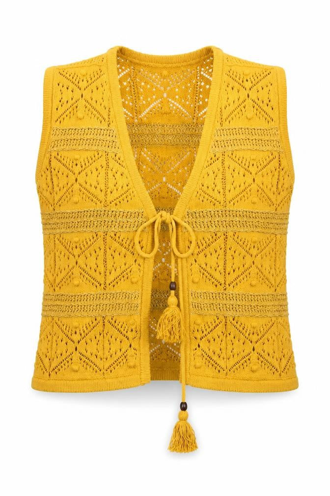 Marks and Spencer Women's Yellow Sleeveless Knit Kimono Blouse M