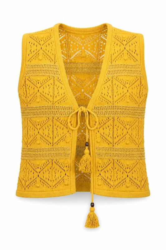 Front view of Marks & Spencer Women's Yellow Sleeveless Knit Kimono Blouse M