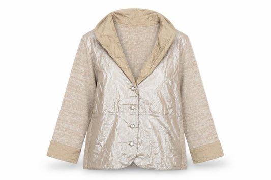 Front view of Kapalua Women’s Beige Linen Silk Blend Shawl Collar Suit Jacket L