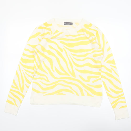 Marks and Spencer Womens Yellow Animal Print Acrylic Crew Neck Jumper Size 10