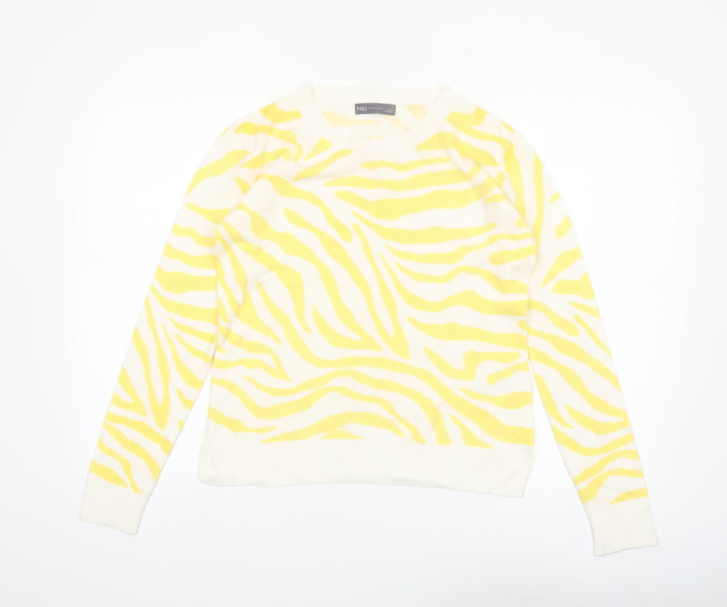 Marks and Spencer Womens Yellow Animal Print Acrylic Crew Neck Jumper Size 10
