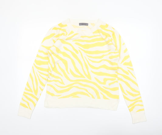 Marks and Spencer Womens Yellow Animal Print Acrylic Crew Neck Jumper Size 10