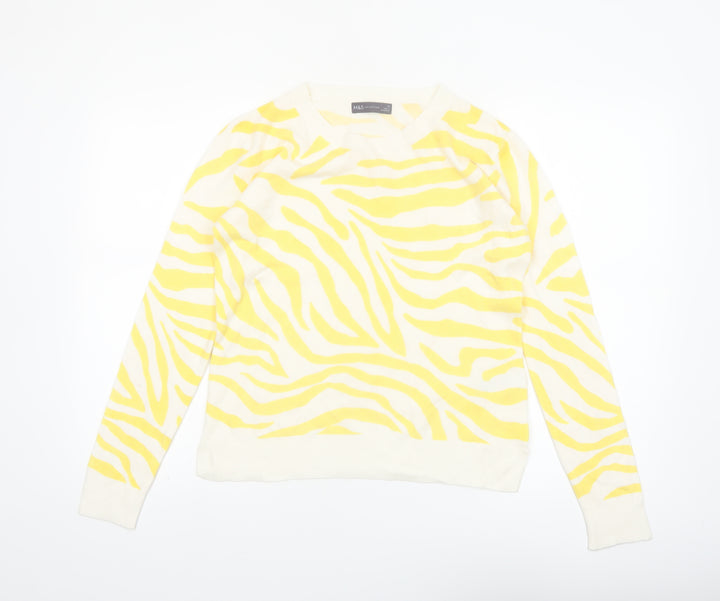 Marks and Spencer Womens Yellow Animal Print Acrylic Crew Neck Jumper Size 10