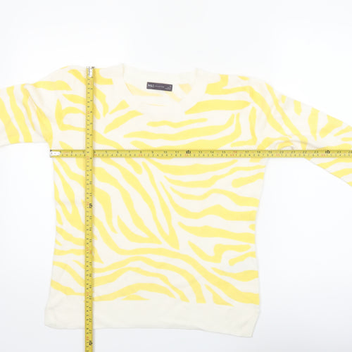 Marks and Spencer Womens Yellow Animal Print Acrylic Crew Neck Jumper Size 10