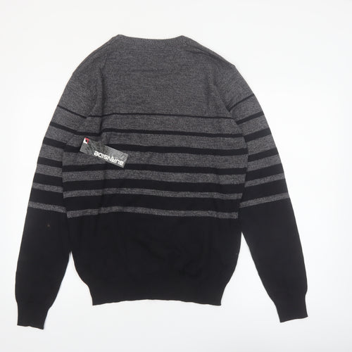 Burnside Mens Grey Striped Cotton Crew Neck Pullover Jumper L