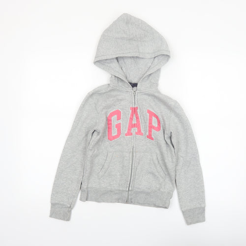 GAP Girls Grey Full Zip Logo Hoodie Size 8-9 Years