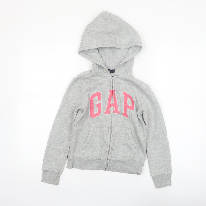 GAP Girls Grey Full Zip Logo Hoodie Size 8-9 Years