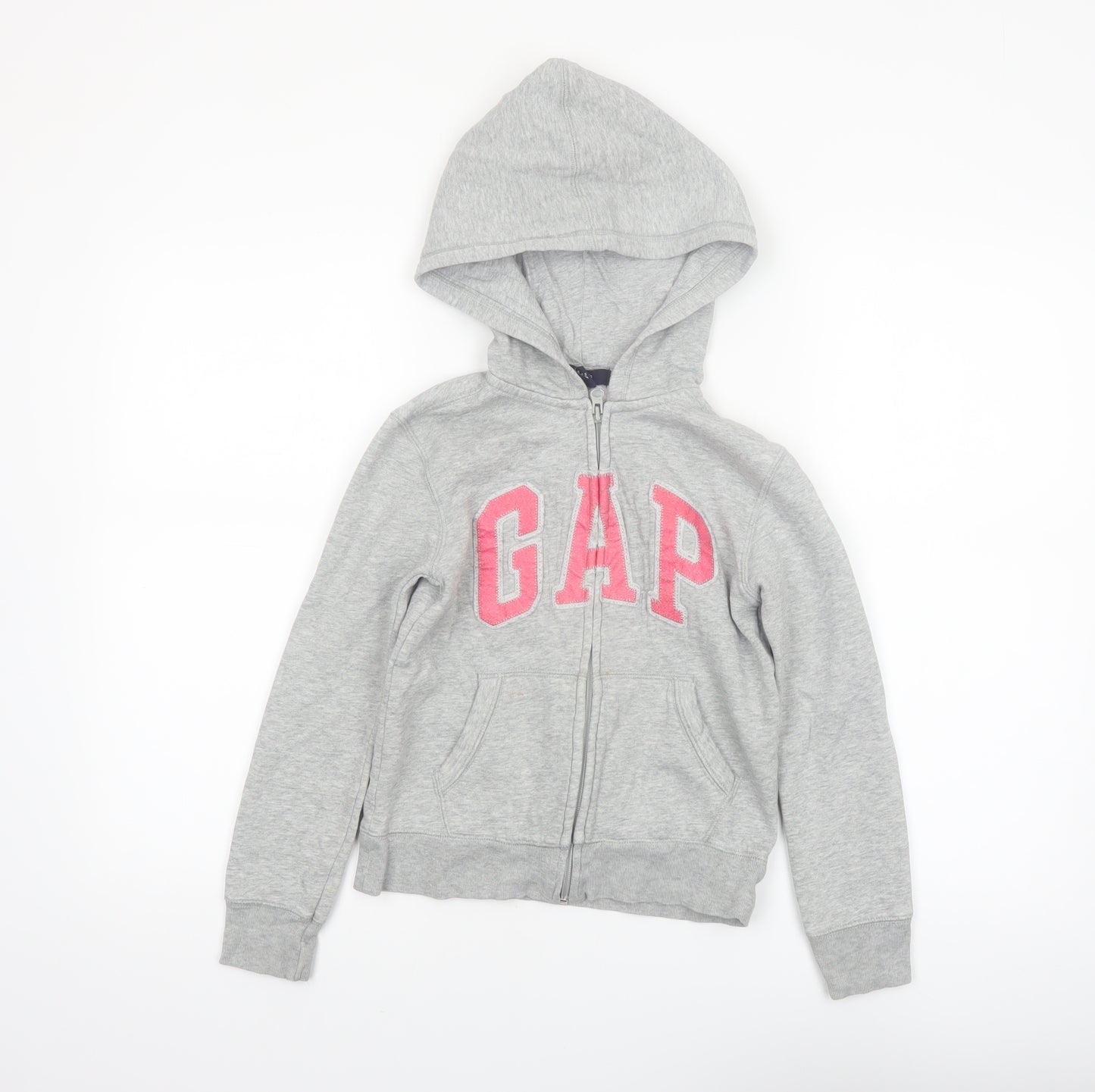 GAP Girls Grey Full Zip Logo Hoodie Size 8-9 Years